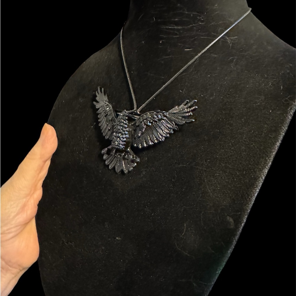 Black Beaded. Crow necklace and hair clip 18 inch.